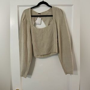 Free people puff sleeve sweater, back cut out